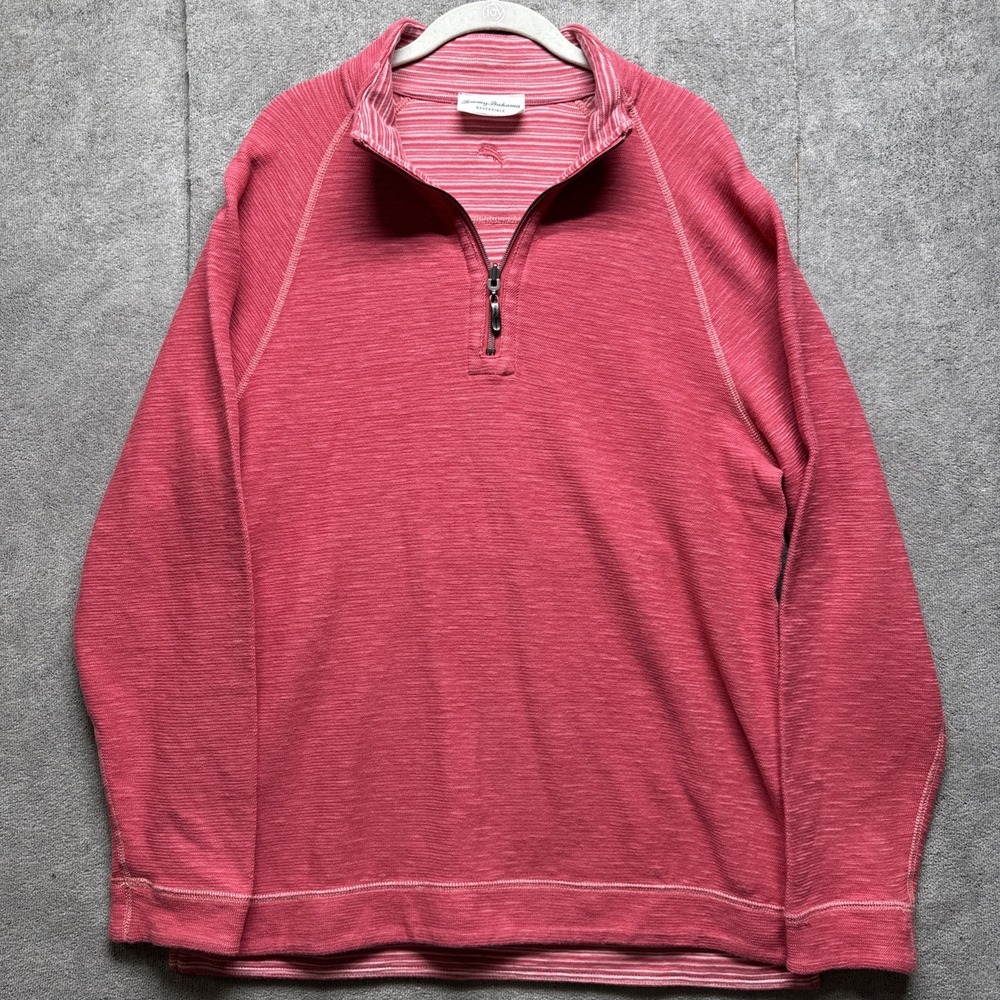 tommy bahama reversible 1/4 zip pullover Mens XL Red Sweater Golf Resort